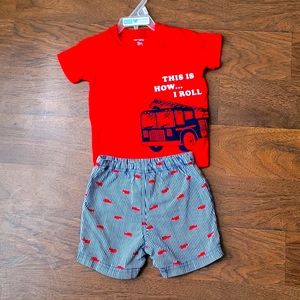Fire truck shirt and shorts set